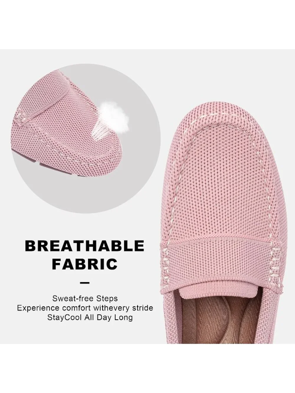 🆕Women's Light Pink Mesh fabric Loafer Shoes Comfortable Casual Flat Shoes